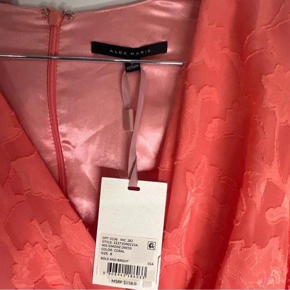 Alex Marie Coral Long Sleeve TieWaist VNeck Tiered Dress Women’s SZ 8 MSRP $158 - Picture 4 of 11